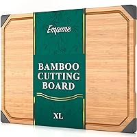 Bamboo Cutting Board, Empune Wood Cutting Boards for Kitchen with Non-slip Rubber Feet Wooden Chopping Board for Meat and Vegetables, XL