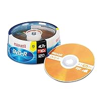 Maxell 638006 DVD-R Discs, 4.7GB, 16x, Spindle, Gold, 15/Pack