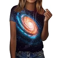 Women's Graphic Tees Casual Summer Tops Funny Universe Printed T-Shirts Short Sleeve Cute Tops Dressy Casual Tunics