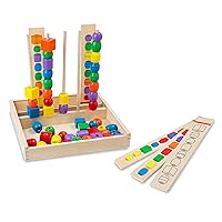 Melissa & Doug Bead Sequencing Set With 46 Wooden Beads and 5 Double-Sided Pattern Boards - Color Recognition Toys, Matching Shapes Stacker, Shape Sorter Toys For Kids Ages 4+