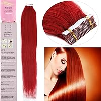 20'' Tape in Remy Human Hair Extensions 20pcs 50g Straight Skin Weft Human Hair(#red)