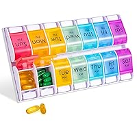 7-Day Pill Organizer - Weekly AM PM Pill Box with Pop Open Button Design, Personal Pill Box 2 Times with BPA-Free, Extra Large Pill Reminder for Elderly with Arthritis, for Vitamins, Fish Oil, etc.