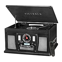 Victrola 8-in-1 Bluetooth Record Player & Multimedia Center, Built-in Stereo Speakers - Turntable, Wireless Music Streaming, Real Wood | Black, 1SFA
