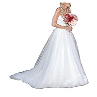 Melisa Women's V-Neck Backless Ruffled Organza Beach Wedding Dresses for Bride with Train Long Bridal Ball Gowns