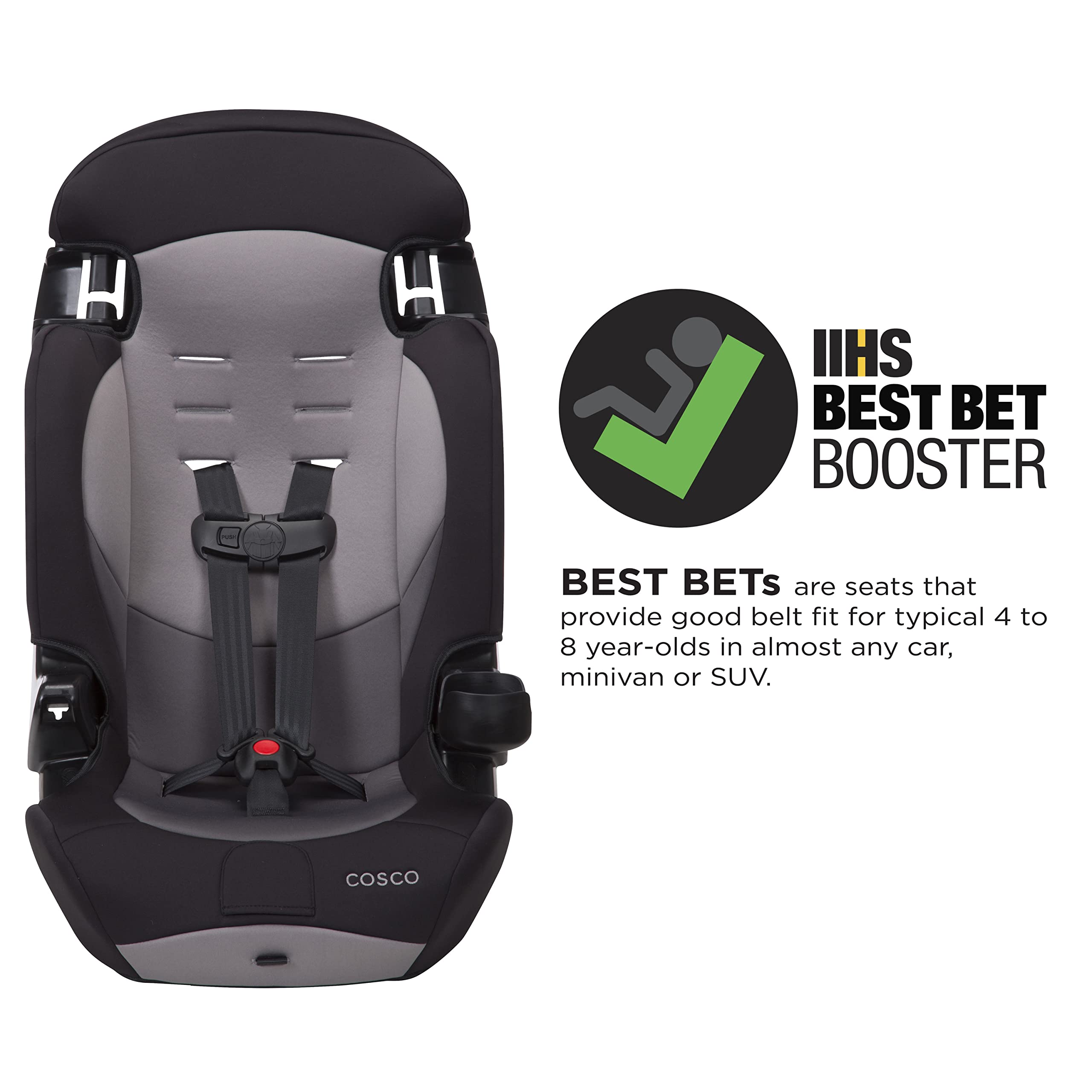Cosco Mighty Fit 65 DX Convertible Car Seat (Heather Onyx Gray) & Finale DX 2-in-1 Booster Car Seat, Forward Facing 40-100 lbs, Rainbow