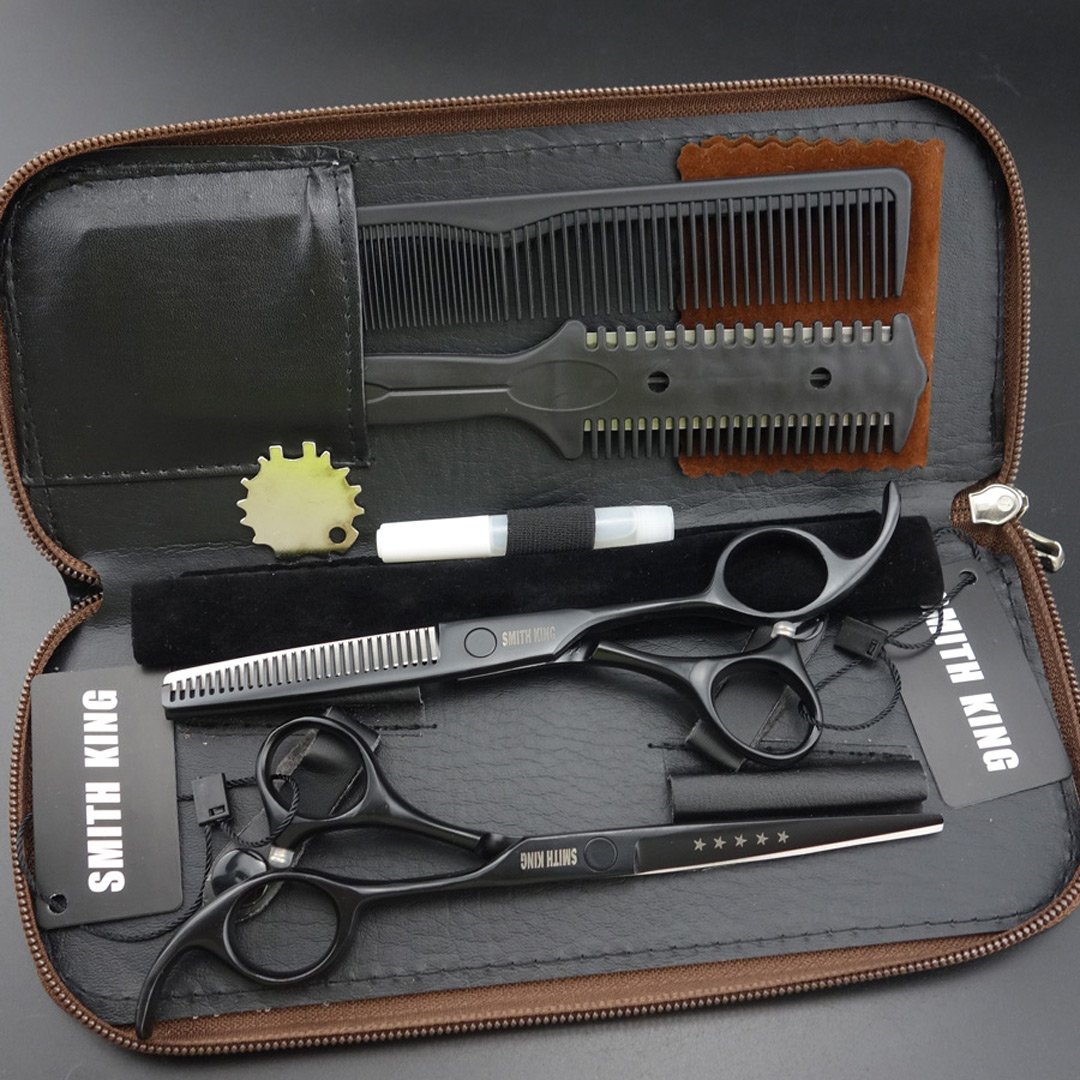 Black Hair Cutting Scissors Set with Lether Scissors Case,Hair Cutting Scissors Thinning Scissors for Personal and Professional