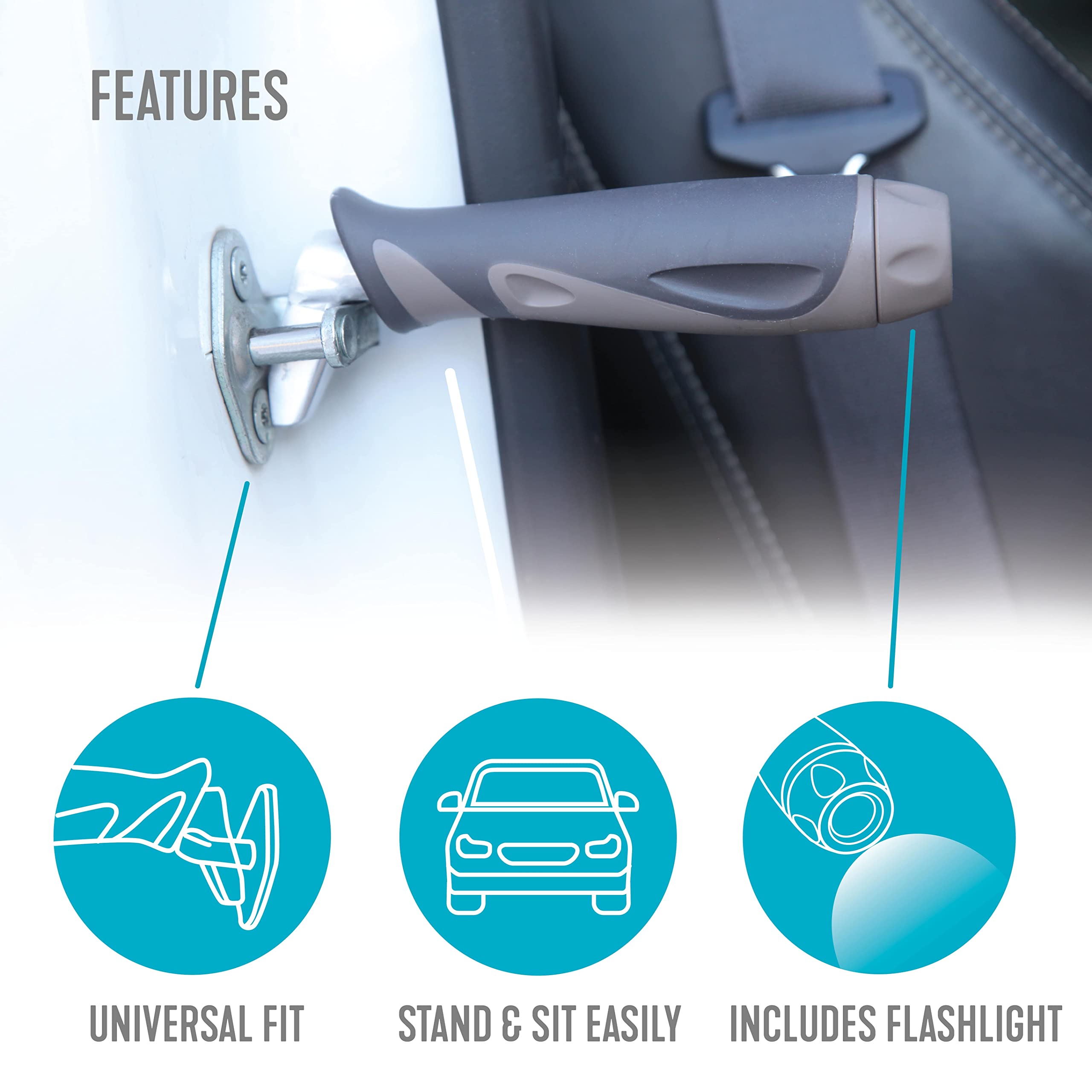 Stander Metro Car Handle Plus, Portable Vehicle Support Grab Bar, Standing Assist Mobility Aid, Includes LED Flashlight