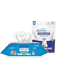 Vetnique Labs Glandex Dog Wipes Anal Gland Hygienic Wipes for Dogs (100ct) & Dermalbiss Dog Allergy Relief Soft Chew Supplement (30ct) Bundle