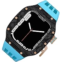 QPDRNC Carbon Fibre Watch Case Sport Fluorine Rubber Strap for Apple Watch 8/7 6/5/SE/4 44 mm 45 mm, Luxury Titanium Frame Breathable Exercise Band Women and Men Watch Band Mod Kit