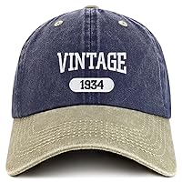 Trendy Apparel Shop Vintage 1934 Embroidered 90th Birthday Soft Crown Washed Cotton Cap