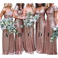 Women's Rose Gold Sequins Long Bridesmaid Dresses Formal Prom Gowns
