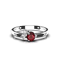 Round Lab Ruby Ring In 925 Sterling Silver / 14K Gold Ruby Ring