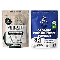 5oz Raw Shilajit & 5oz Organic Wild Blueberry Powder Combo - Men's Energy Support with Shilajit Extract, USDA Certified Freeze-Dried Blueberries for Immune Boost, Baking, Smoothies!