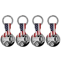 American Flag Truck Driver Soft Silicone Case for AirTag Holder Protective Cover with Keychain Key Ring Accessories