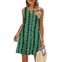 Summer Dresses for Women，Women Casual Summer Printed Tank Sleeveless Dress Hollow Out Loose Beach Dress