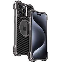 Metal Case for iPhone 15/15 Pro/15 Plus/15 Pro Max, Carbon Fiber Back Aluminum Alloy Bumper Hollow Heat Dissipation Shockproof Protective Case with Camera Lens Protector,iPhone15 ProMax
