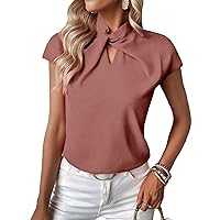 SweatyRocks Women's Cap Sleeve Cut Out Blouses Casual Solid Plain Twist Front Shirt Tops