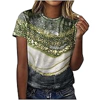 Marble Graphic Tees for Women Summer Casual Short Sleeve Crewneck T-Shirts Plus Size Loose Fit Tunic Tops Blouse