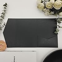 25 Pieces A7 Pocket Invitations (5.12 x 7.09) Trifold Wedding Invitation Cards for 5x7 Invites Wedding Bridal Shower Engagement Birthday Sweet 16 (Pearl Black)