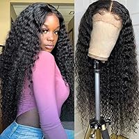 Deep Wave Lace Front Wigs Human Hair 13x4 Lace Frontal Curly Wigs for Black Women Wet and Wavy HD Lace Front Wigs Human Hair Pre Plucked with Baby Hair Natural Hairline 150 Density(20inch)