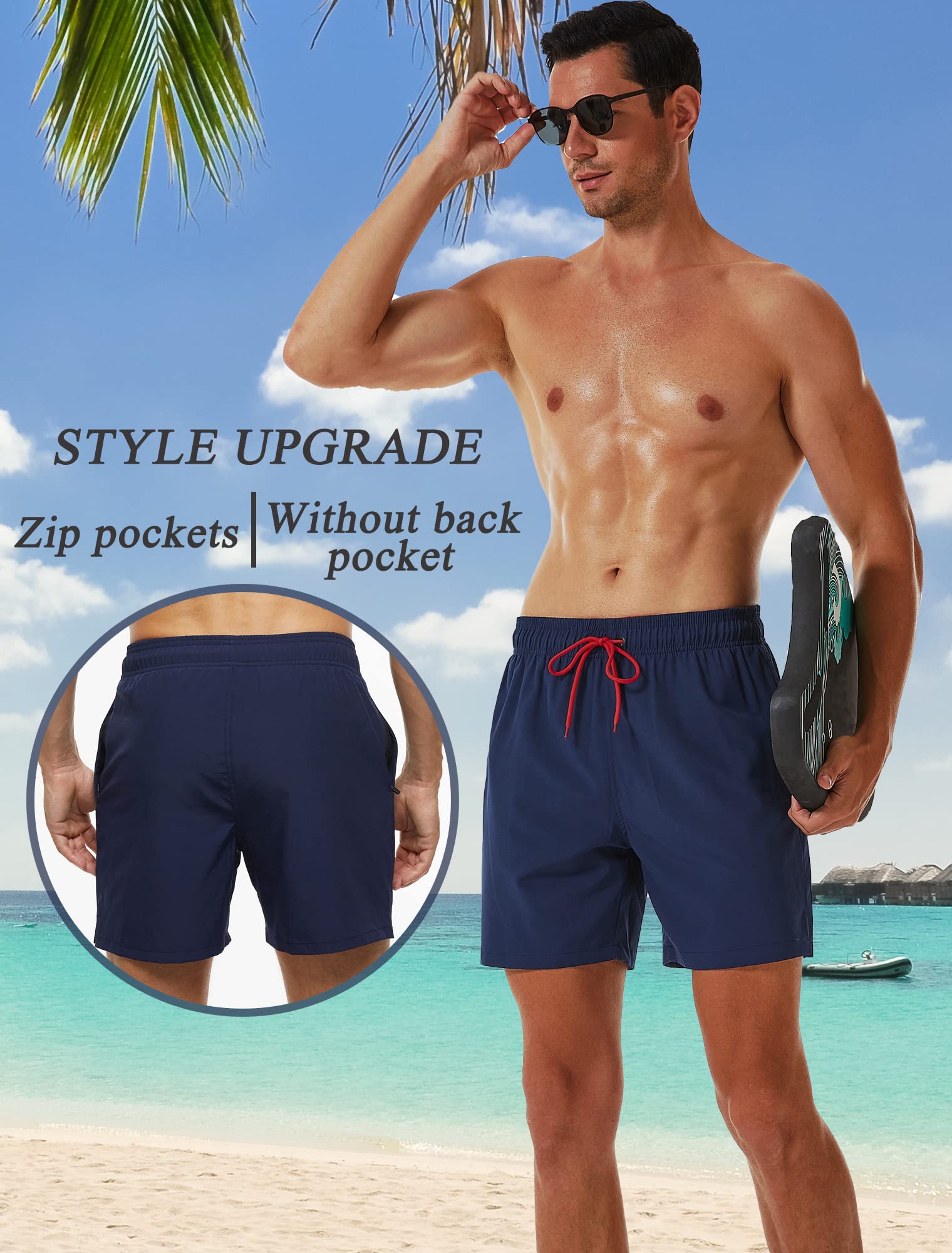 SILKWORLD Men's Swim Trunks Quick Dry Beach Shorts with Pockets 