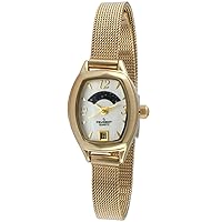 Peugeot Women's 14K Gold Plated Slim Mesh Vintage Decorative Sun Moon Phase Dress Watch with Date