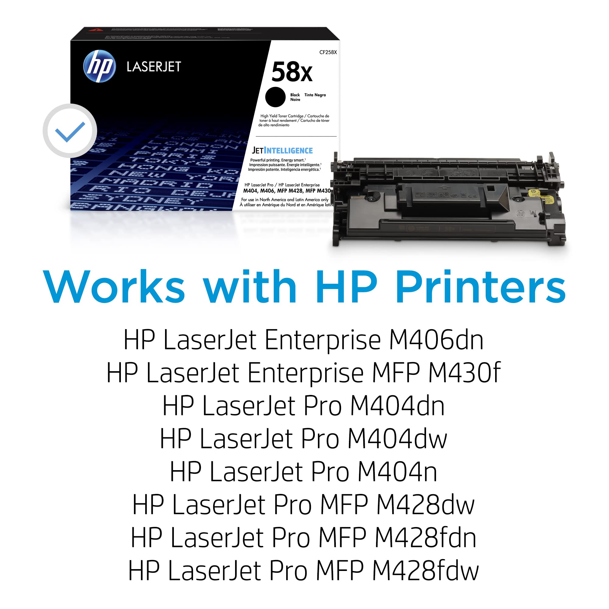 HP 58X Black High-yield Toner Cartridge | Works with HP LaserJet Enterprise M406dn, HP LaserJet Enterprise MFP M430f, HP LaserJet Pro M404 Series, HP LaserJet Pro MFP M428 Series | CF258X