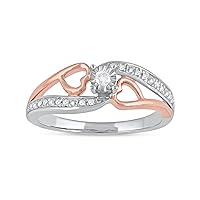 Sterling Silver and 10K Rose Gold 1/10Ct TDW Diamond Two-Tone Bypass with Heart Promise Ring Jewelry Love Gift for Girls Women(I-J,I2-I3)