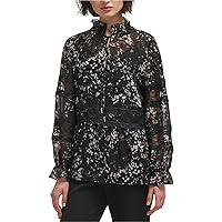 DKNY Womens Lace-Trim Pullover Blouse, Black, X-Small