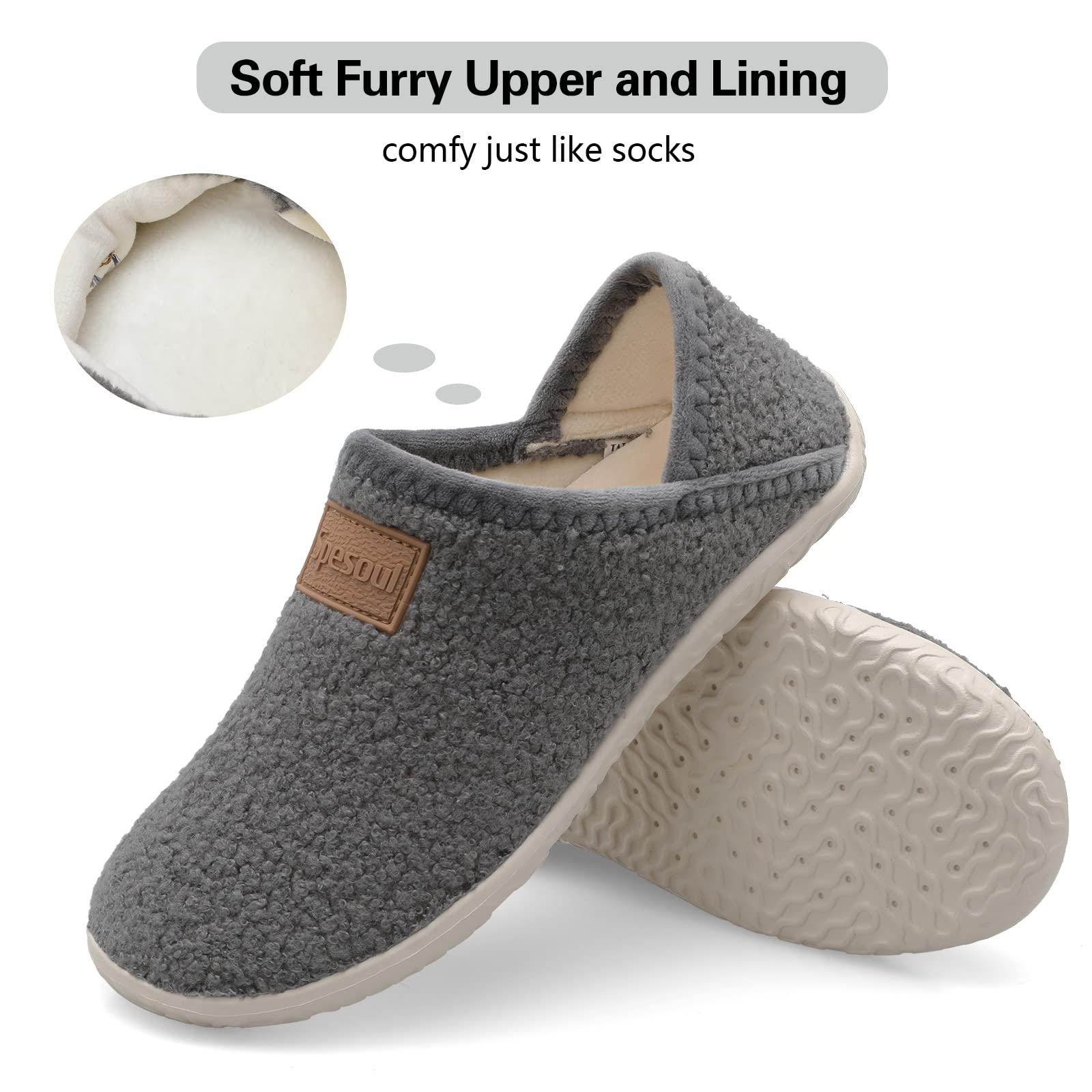 Fuzzy House Slippers for Women Men Indoor Closed Back Lightweight Cozy Faux Furry Lining Barefoot House Shoes Slipper Socks for Bedroom Home Office Yoga Outdoor Walking Shoes