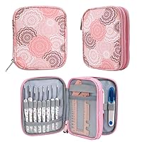 Crochet Hook Case(5.5 * 6.8 ''), Travel Storage Bag for Sewing Crochet Hooks, Lighted Hooks, Needles and Accessories (Pink)