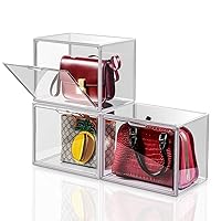 3Pack Clear Plastic Handbag Storage Organizer for Closet, Acrylic Display Case for Handbag and Purse, Purse Organizer for Closet with Magnetic Lid for Book, Toys, Hat