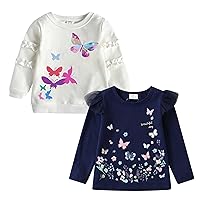 VIKITA Kids Girls Shirts Winter Long Sleeve Tees Toddler Graphic Tops for Daily Wearing for 2-8 Years Kids, Multipack Tees