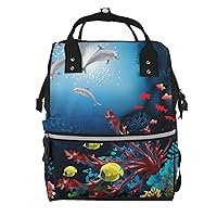 Underwater Dolphins Coral Fish Printed Diaper Bag Nappy Backpack Multifunction Waterproof Mummy Backpack Nursing Bag For Baby