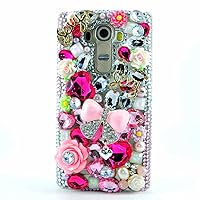 STENES LG K7 Case, LG Tribute 5 Case, Luxurious Crystal 3D Handmade Sparkle Diamond Rhinestone Clear Cover With Retro Bowknot Anti Dust Plug - Priness Sexy Bow Rose Flowers/Pink