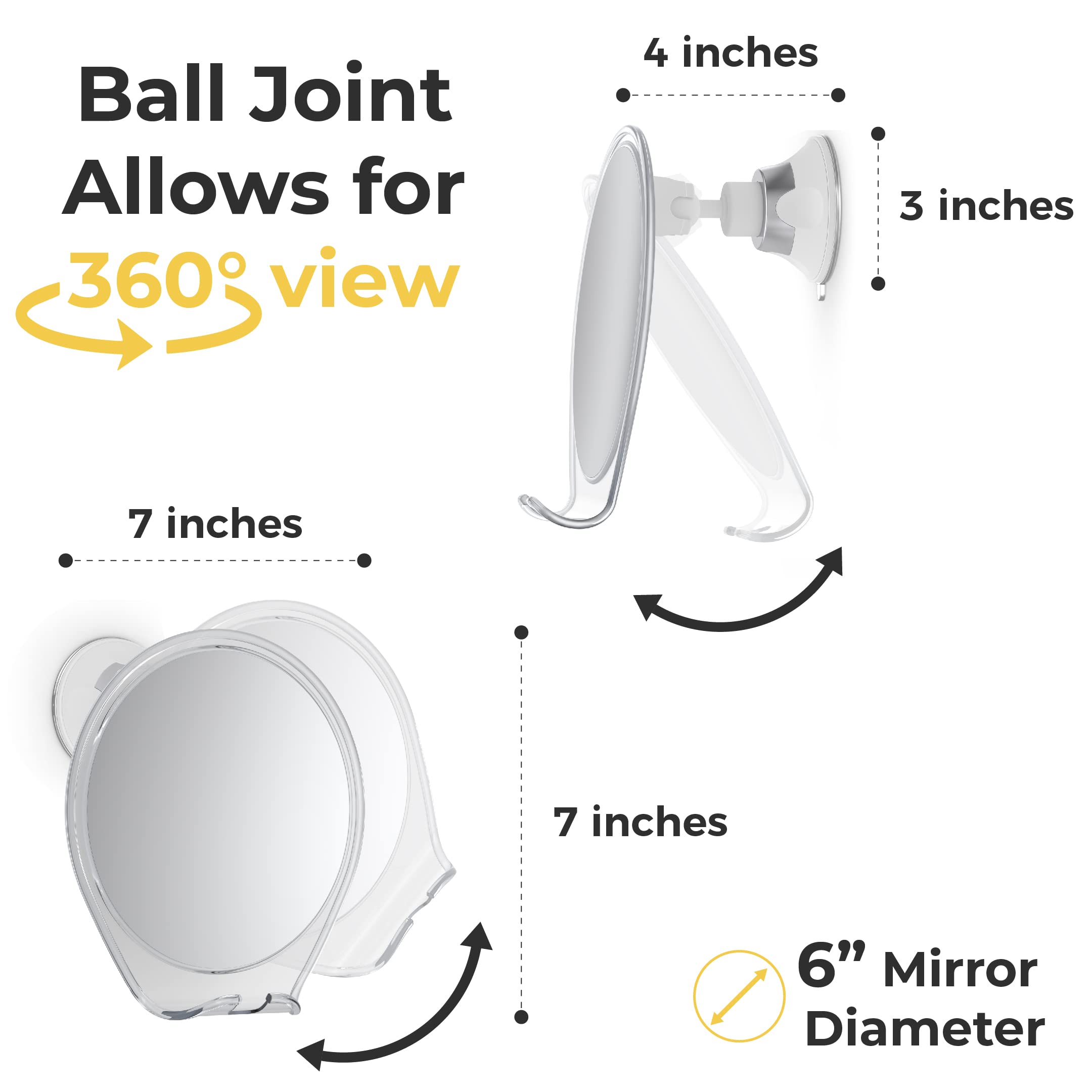 HoneyBull Shower Mirror Fogless for Shaving - with Suction, Razor Holder & Swivel, Small Mirror, Accessories, Bathroom Holds Razors (White)