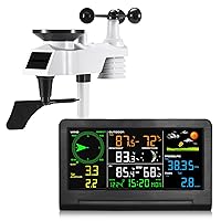 Weather Station Wireless Indoor Outdoor with 5-in-1 Sensor & LCD Display, Weather Station with Rain Gauge and Wind Speed/Direction, Moon Phase, Forcast, Temperature, Pressure, Humidity, Alarm
