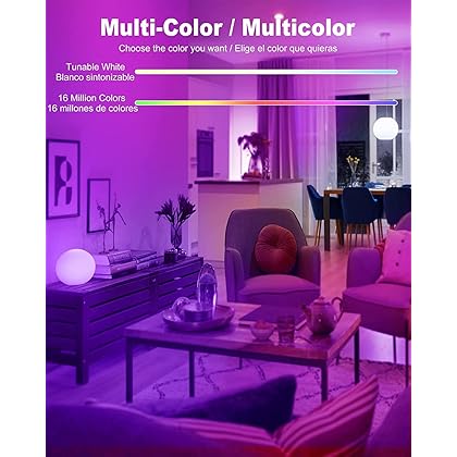 Smart Light Bulbs,Color Changing Light Bulbs That Work with Alexa and Google Assistant,2.4GHz WiFi & Bluetooth Music Sync Multicolor LED Bulbs,7W(60W Eqv.) E26 A19 for Smart Home Lighting-4PACK