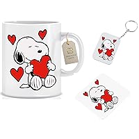 Valentine's Day Gift Printed Ceramic Mug and Keychain and Tea Coaster Combo || Pack of 3 (Coffee Mug, Keychain, Teacoaster) Best Valentine Gift for loving One || Special Mockup STYLE-38