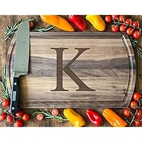 Initial K Engraved Dark Walnut Cutting Board for Luxury Kitchen Settings and Personalization