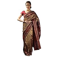 Gilded-Beige Handloom Sambhalpuri Saree from Orissa with Ikat Weave on Border - Pure Silk