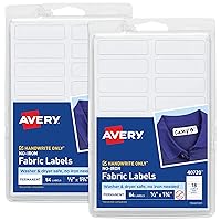 Avery No Iron Fabric Labels, 0.5” x 1.75”, Matte White, Handwrite Only, 2 Pack, 108 Labels Total (32130)
