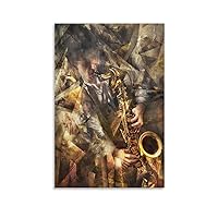 Creative Visual Art Geometric Decoration - Abstract Saxophonist Decorative Poster - Home Wall Canvas Canvas Painting Posters And Prints Wall Art Pictures for Living Room Bedroom Decor 08x12inch(20x30