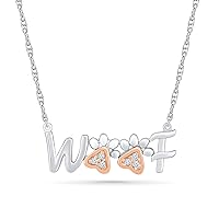 DGOLD Sterling Silver & 10 KT Rose Gold White Round Diamond Fashion Woof Necklace (0.05 CTTW)