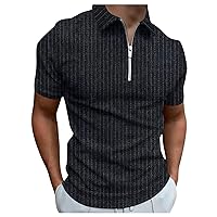 Men's Short Sleeve Polo Shirt Printed Zip Up Slim Fit Golf Shirts Tops Fashion Basic Designed Classic Cut Shirts