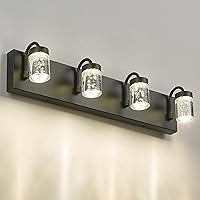 LMS 4 Lights Dimmable Crystal LED Vanity Light, Modern Matte Black Bathroom Light Fixtures 16W 3000/4000/5000K, LMS-193