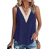 Summer Tops for Women 2024 Trendy Causal Cute Tank Tops Loose Fit Tie Dye Lace V Neck Sleeveless Shirts Blouse