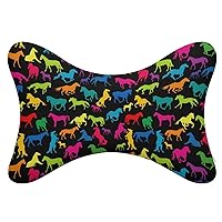 Colored Horses Car Neck Pillow for Driving Memory Foam Headrest Pillow Cushion Set of 2 for Home Office Chair