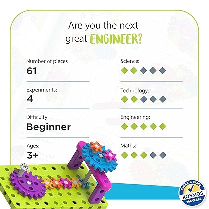 Thames & Kosmos Kids First: Intro to Gears STEM Experiment Kit for Ages 3+ | Build 4 Models, Learn About Gears, Power & Motion | Intro to Mechanical Engineering for Young Learners | Durable Parts