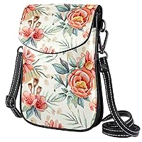 Small Crossbody Bags Watercolor Flower Pattern Leather Cell Phone Purse Wallet for Women Teen Girl
